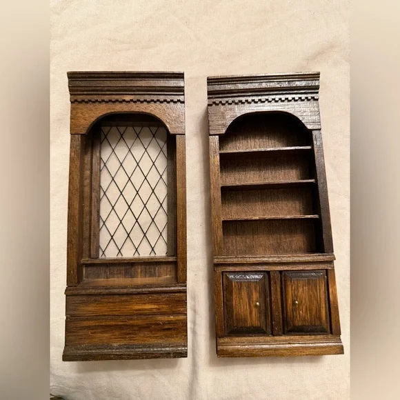 2 Dollhouse Miniature Wood Bookcase Shelving Cabinet Brown - Picture 1 of 3